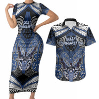 Aotearoa Iwi Ngati Tuwharetoa Personalised Couples Matching Short Sleeve Bodycon Dress and Hawaiian Shirt Maori Kowhaiwhai Pattern