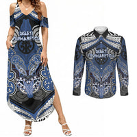Aotearoa Iwi Ngati Tuwharetoa Personalised Couples Matching Summer Maxi Dress and Long Sleeve Button Shirt Maori Kowhaiwhai Pattern