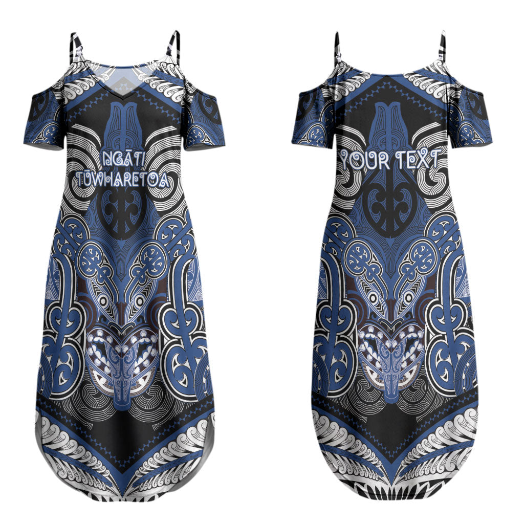 Aotearoa Iwi Ngati Tuwharetoa Personalised Couples Matching Summer Maxi Dress and Long Sleeve Button Shirt Maori Kowhaiwhai Pattern