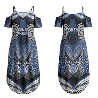 Aotearoa Iwi Ngati Tuwharetoa Personalised Couples Matching Summer Maxi Dress and Long Sleeve Button Shirt Maori Kowhaiwhai Pattern