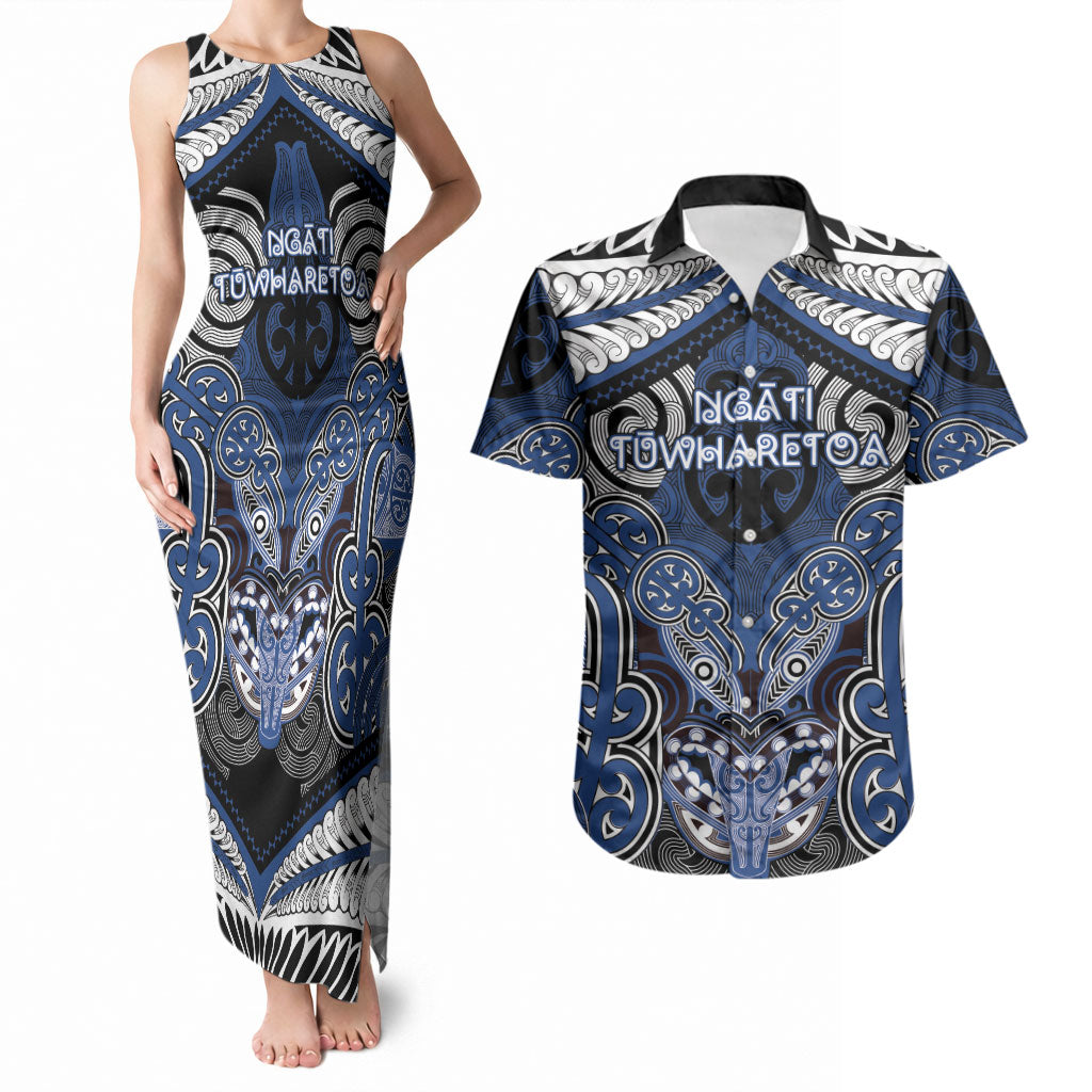 Aotearoa Iwi Ngati Tuwharetoa Personalised Couples Matching Tank Maxi Dress and Hawaiian Shirt Maori Kowhaiwhai Pattern