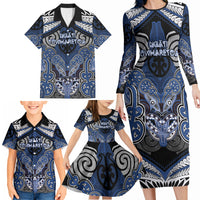 Aotearoa Iwi Ngati Tuwharetoa Personalised Family Matching Long Sleeve Bodycon Dress and Hawaiian Shirt Maori Kowhaiwhai Pattern