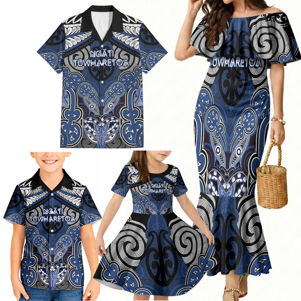 Aotearoa Iwi Ngati Tuwharetoa Personalised Family Matching Mermaid Dress and Hawaiian Shirt Maori Kowhaiwhai Pattern
