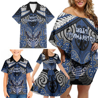 Aotearoa Iwi Ngati Tuwharetoa Personalised Family Matching Off Shoulder Short Dress and Hawaiian Shirt Maori Kowhaiwhai Pattern