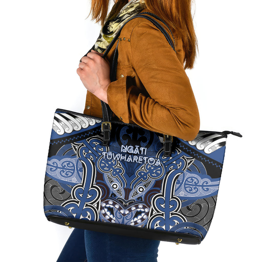 Aotearoa Iwi Ngati Tuwharetoa Leather Tote Bag Maori Kowhaiwhai Pattern