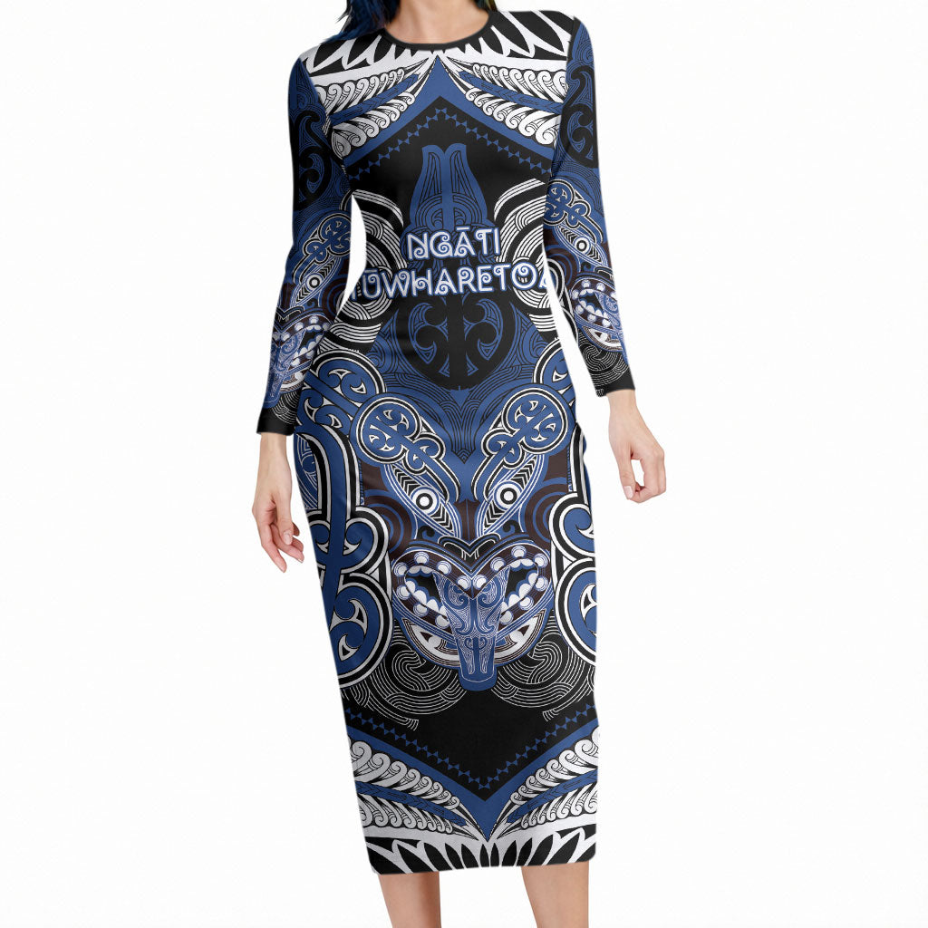 Aotearoa Iwi Ngati Tuwharetoa Personalised Long Sleeve Bodycon Dress Maori Kowhaiwhai Pattern