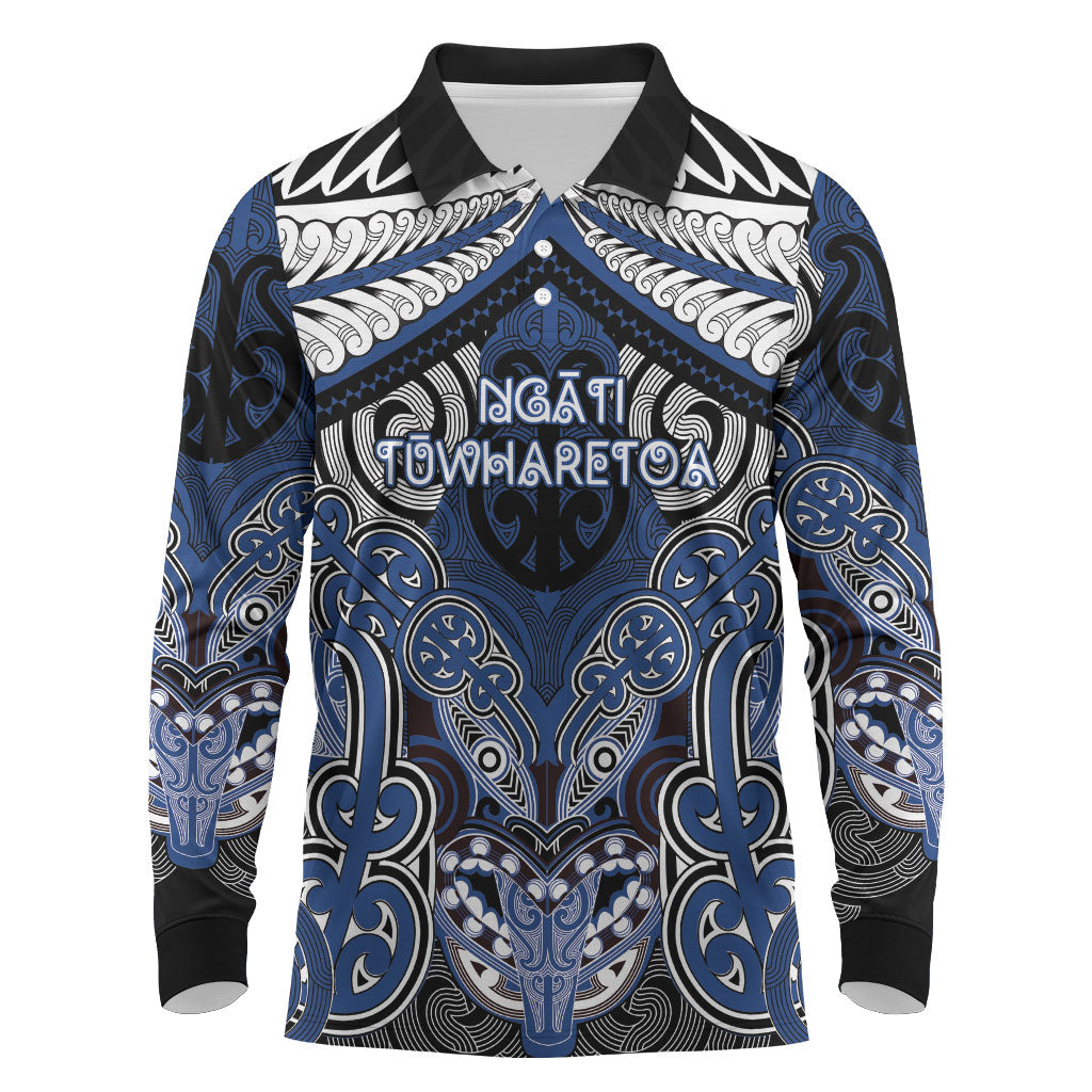 Aotearoa Iwi Ngati Tuwharetoa Personalised Long Sleeve Polo Shirt Maori Kowhaiwhai Pattern