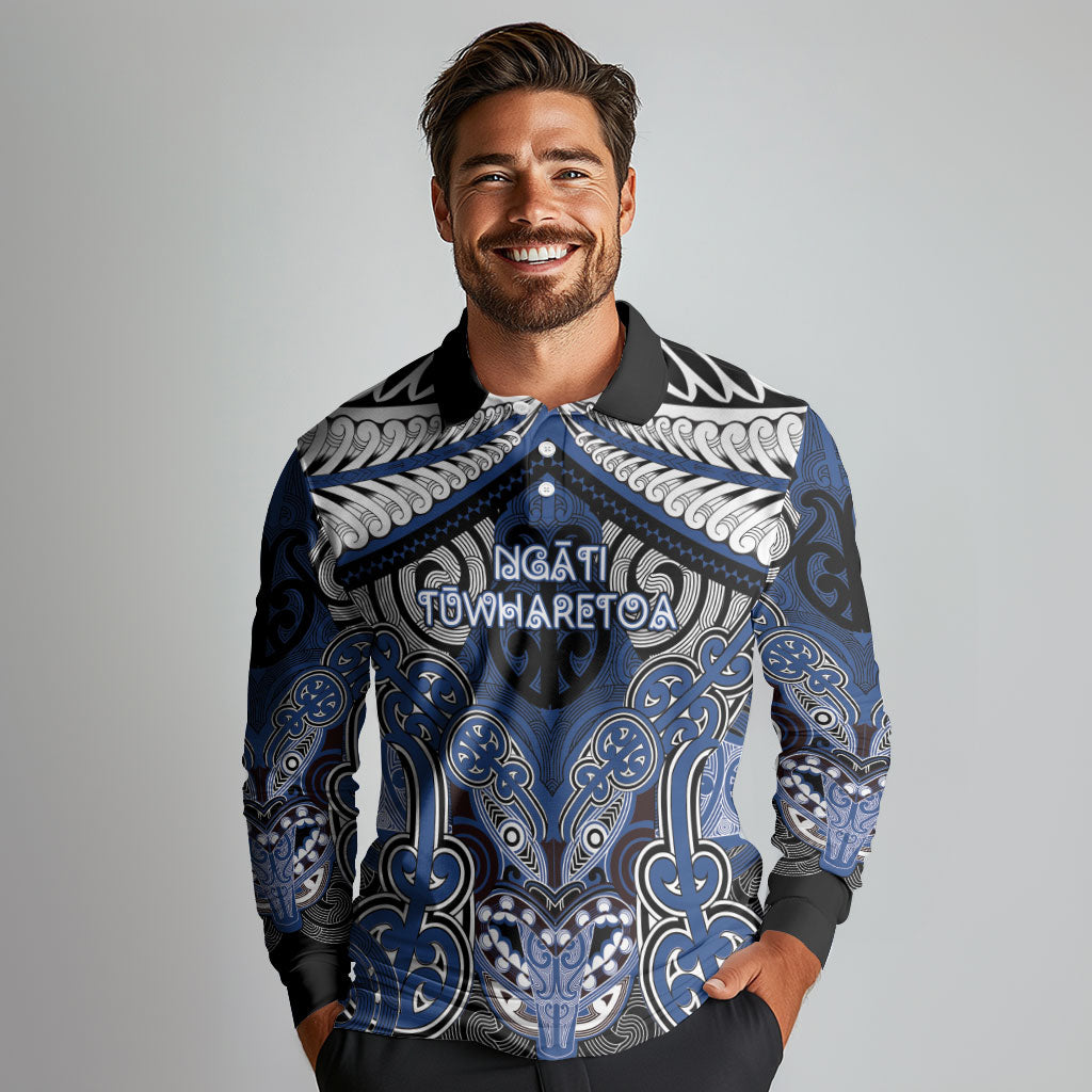 Aotearoa Iwi Ngati Tuwharetoa Personalised Long Sleeve Polo Shirt Maori Kowhaiwhai Pattern