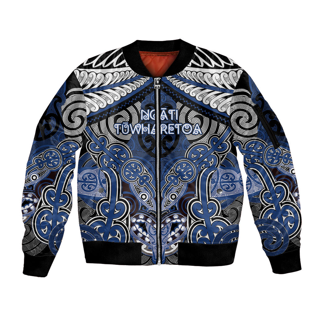 Aotearoa Iwi Ngati Tuwharetoa Personalised Sleeve Zip Bomber Jacket Maori Kowhaiwhai Pattern