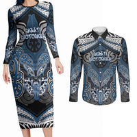 Aotearoa Iwi Ngati Mutunga Personalised Couples Matching Long Sleeve Bodycon Dress and Long Sleeve Button Shirt Maori Kowhaiwhai Pattern