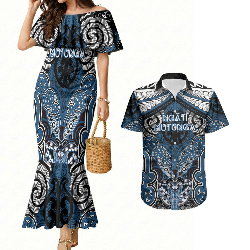 Aotearoa Iwi Ngati Mutunga Personalised Couples Matching Mermaid Dress and Hawaiian Shirt Maori Kowhaiwhai Pattern
