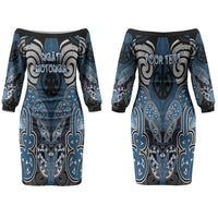 Aotearoa Iwi Ngati Mutunga Personalised Couples Matching Off The Shoulder Long Sleeve Dress and Long Sleeve Button Shirt Maori Kowhaiwhai Pattern