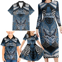 Aotearoa Iwi Ngati Mutunga Personalised Family Matching Long Sleeve Bodycon Dress and Hawaiian Shirt Maori Kowhaiwhai Pattern