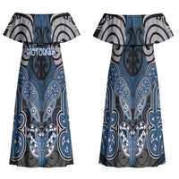 Aotearoa Iwi Ngati Mutunga Personalised Family Matching Off Shoulder Maxi Dress and Hawaiian Shirt Maori Kowhaiwhai Pattern