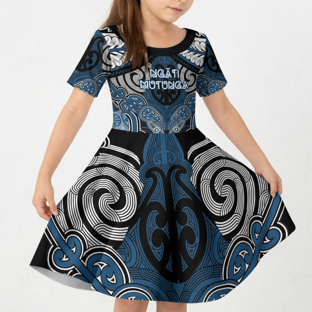 Aotearoa Iwi Ngati Mutunga Personalised Kid Short Sleeve Dress Maori Kowhaiwhai Pattern
