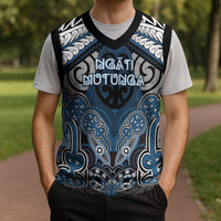 Aotearoa Iwi Ngati Mutunga Personalised Christmas Knitted V-Neck Vest Maori Kowhaiwhai Pattern