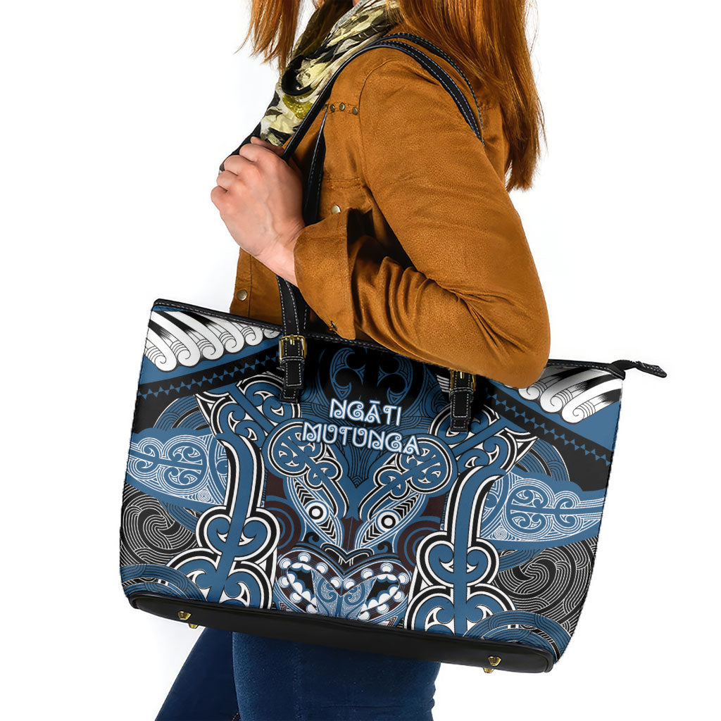 Aotearoa Iwi Ngati Mutunga Leather Tote Bag Maori Kowhaiwhai Pattern
