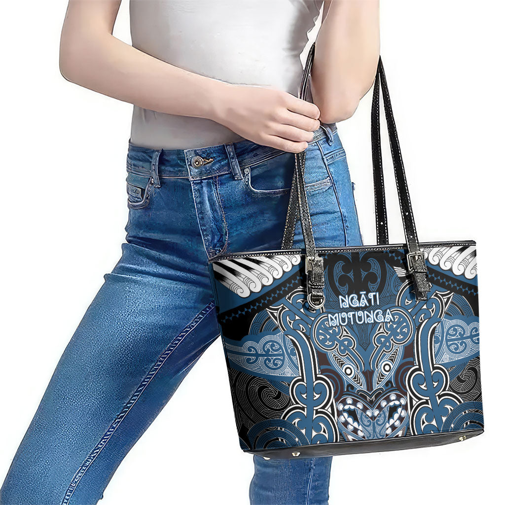 Aotearoa Iwi Ngati Mutunga Leather Tote Bag Maori Kowhaiwhai Pattern