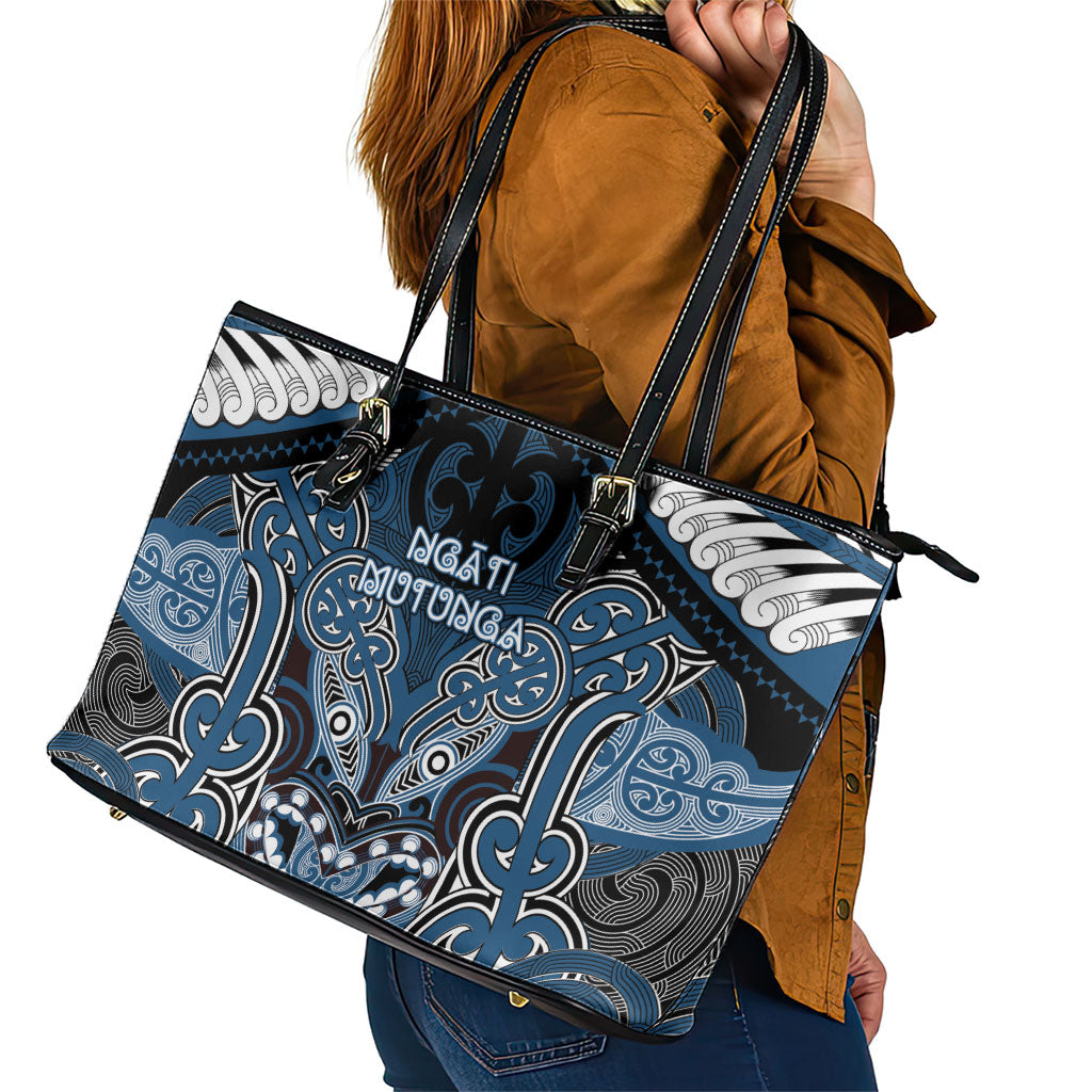 Aotearoa Iwi Ngati Mutunga Leather Tote Bag Maori Kowhaiwhai Pattern