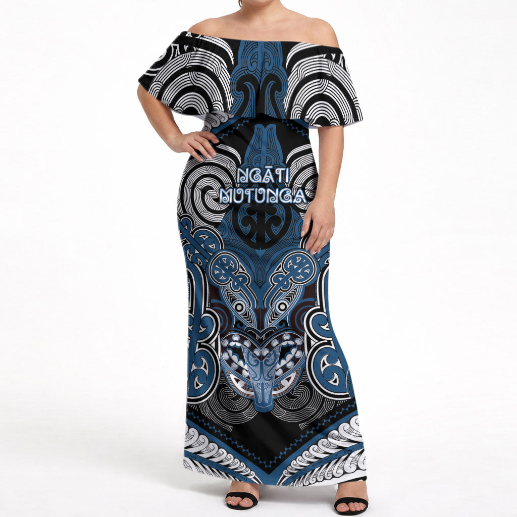Aotearoa Iwi Ngati Mutunga Personalised Off Shoulder Maxi Dress Maori Kowhaiwhai Pattern