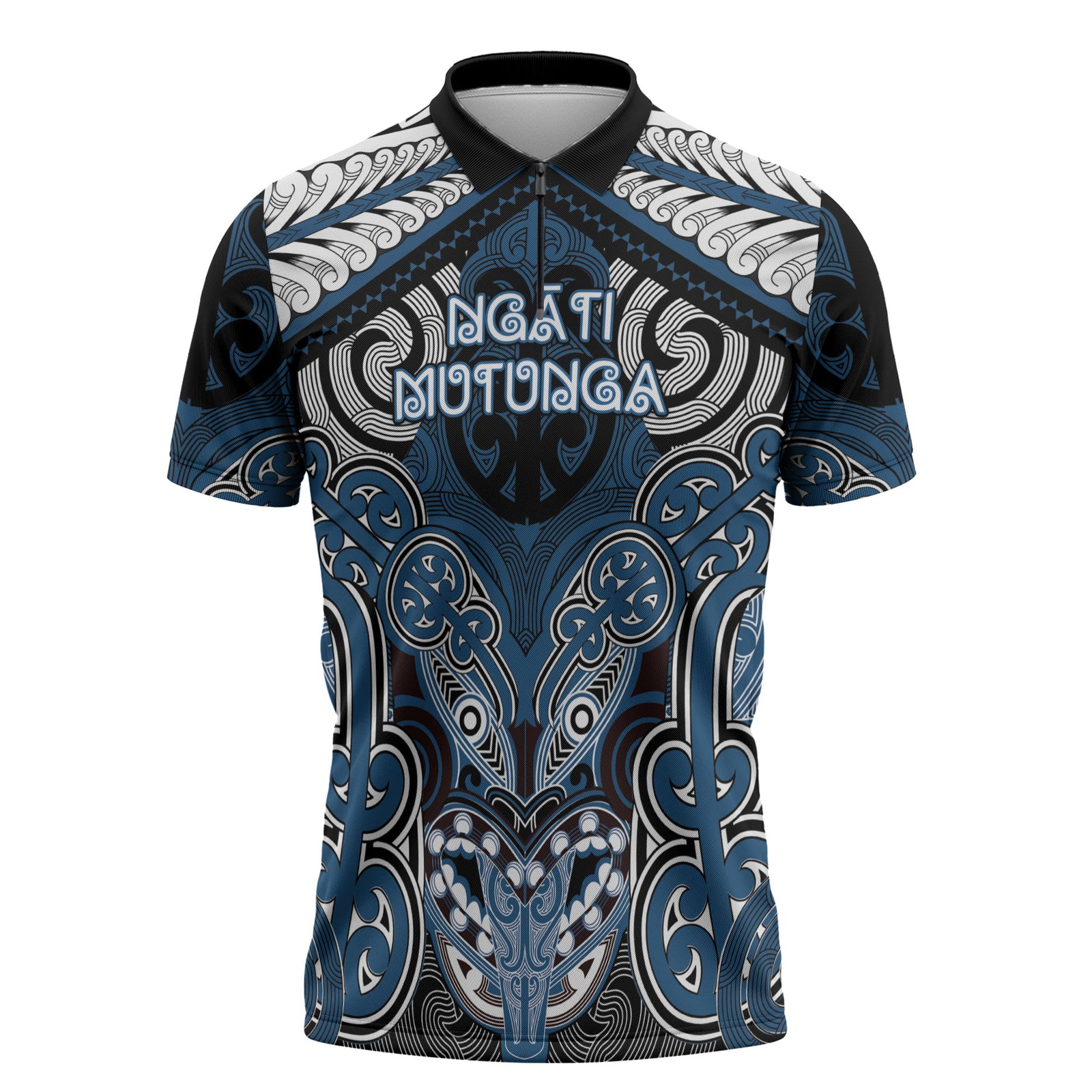 Aotearoa Iwi Ngati Mutunga Personalised Zipper Polo Shirt Maori Kowhaiwhai Pattern