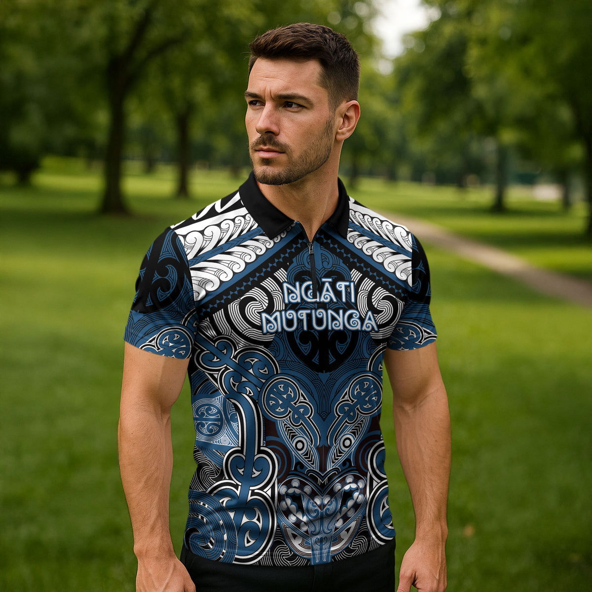Aotearoa Iwi Ngati Mutunga Personalised Zipper Polo Shirt Maori Kowhaiwhai Pattern