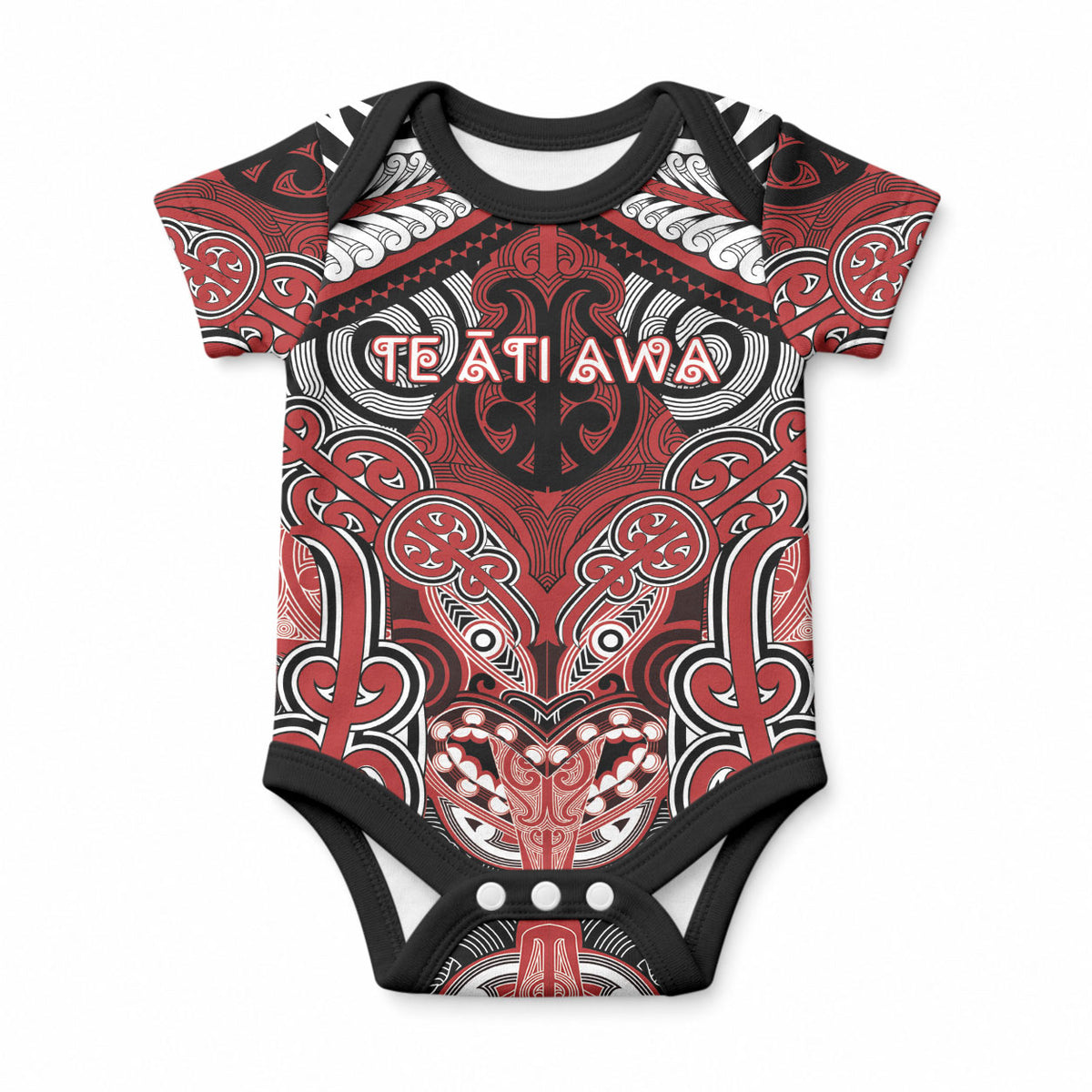 Aotearoa Iwi Te Ati Awa Personalised Baby Onesie Maori Kowhaiwhai Pattern