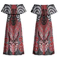 Aotearoa Iwi Te Ati Awa Personalised Couples Matching Off Shoulder Maxi Dress and Long Sleeve Button Shirt Maori Kowhaiwhai Pattern