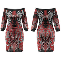 Aotearoa Iwi Te Ati Awa Personalised Couples Matching Off The Shoulder Long Sleeve Dress and Long Sleeve Button Shirt Maori Kowhaiwhai Pattern