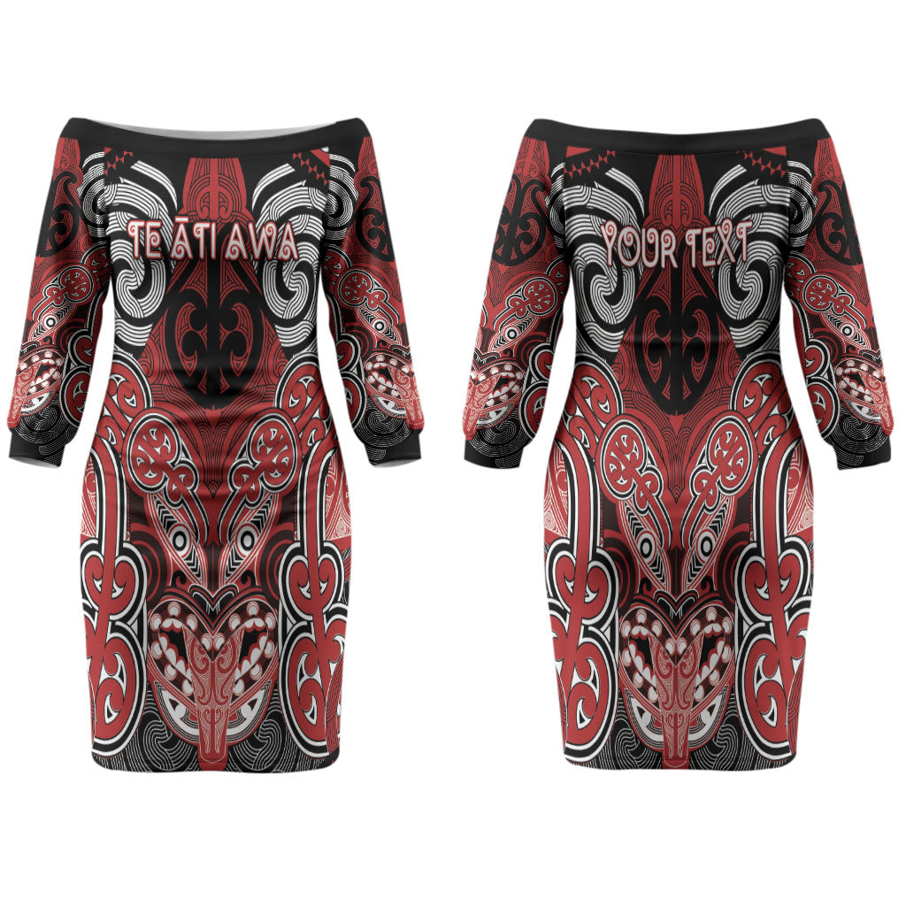 Aotearoa Iwi Te Ati Awa Personalised Family Matching Off The Shoulder Long Sleeve Dress and Hawaiian Shirt Maori Kowhaiwhai Pattern