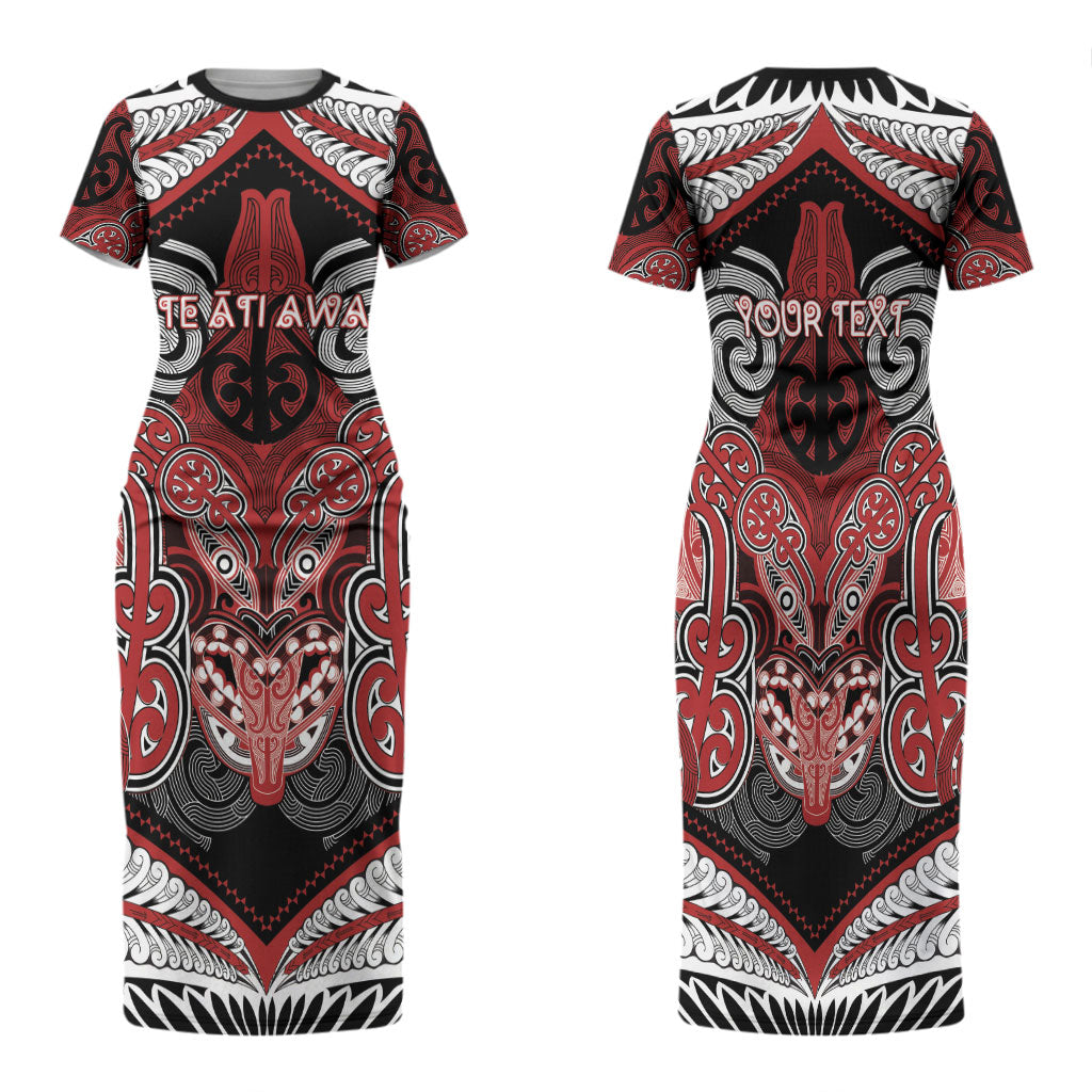 Aotearoa Iwi Te Ati Awa Personalised Family Matching Short Sleeve Bodycon Dress and Hawaiian Shirt Maori Kowhaiwhai Pattern