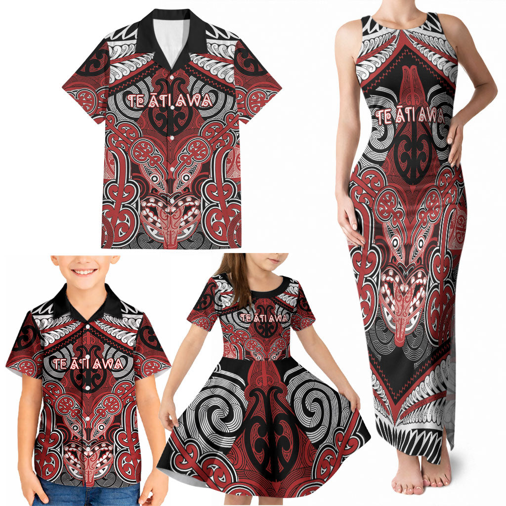 Aotearoa Iwi Te Ati Awa Personalised Family Matching Tank Maxi Dress and Hawaiian Shirt Maori Kowhaiwhai Pattern