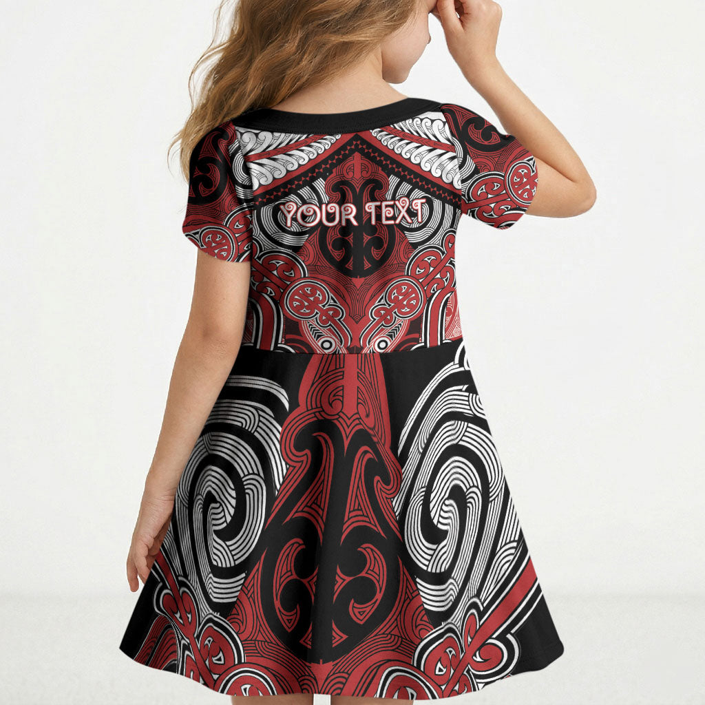 Aotearoa Iwi Te Ati Awa Personalised Kid Short Sleeve Dress Maori Kowhaiwhai Pattern