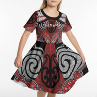 Aotearoa Iwi Te Ati Awa Personalised Kid Short Sleeve Dress Maori Kowhaiwhai Pattern