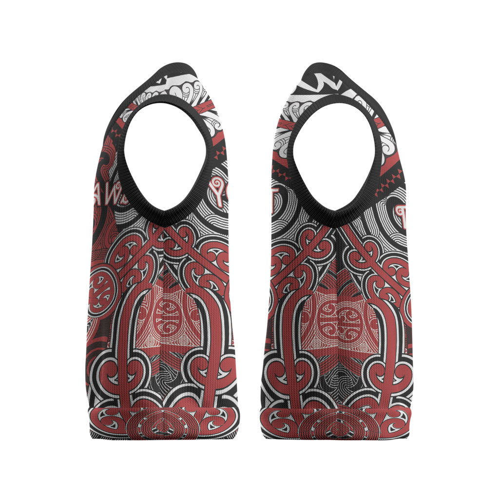 Aotearoa Iwi Te Ati Awa Personalised Christmas Knitted V-Neck Vest Maori Kowhaiwhai Pattern