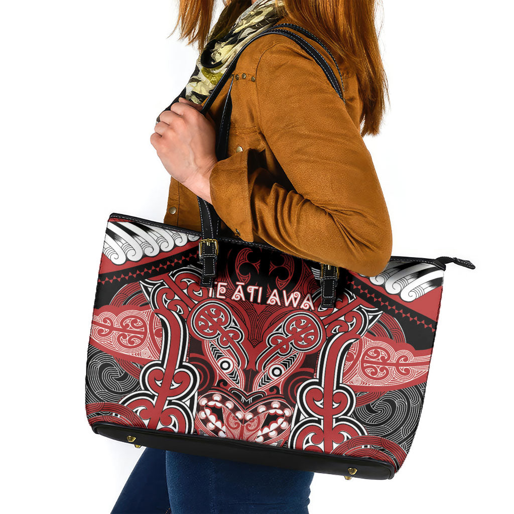 Aotearoa Iwi Te Ati Awa Leather Tote Bag Maori Kowhaiwhai Pattern
