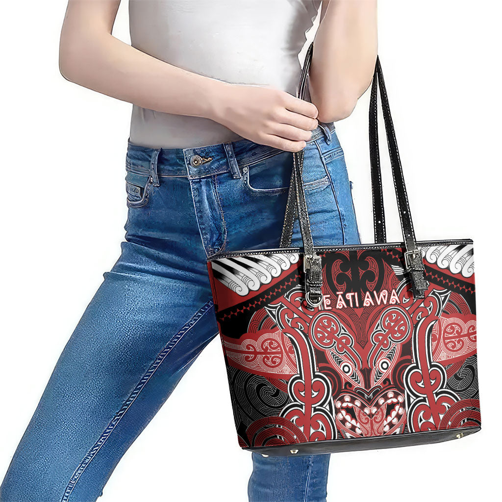 Aotearoa Iwi Te Ati Awa Leather Tote Bag Maori Kowhaiwhai Pattern