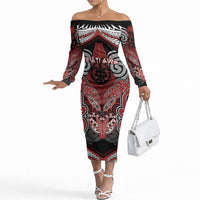 Aotearoa Iwi Te Ati Awa Personalised Off The Shoulder Long Sleeve Dress Maori Kowhaiwhai Pattern
