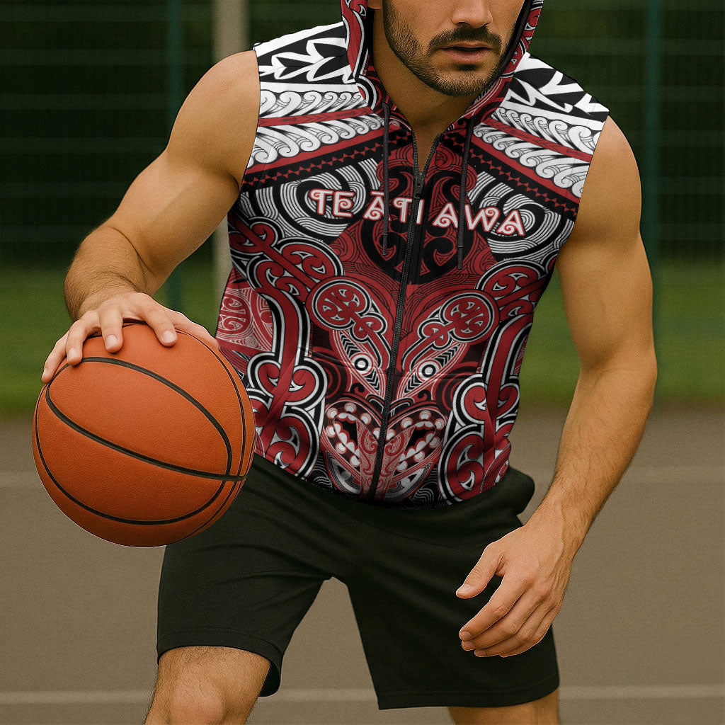 Aotearoa Iwi Te Ati Awa Personalised Sleeveless Zip Hoodie Maori Kowhaiwhai Pattern