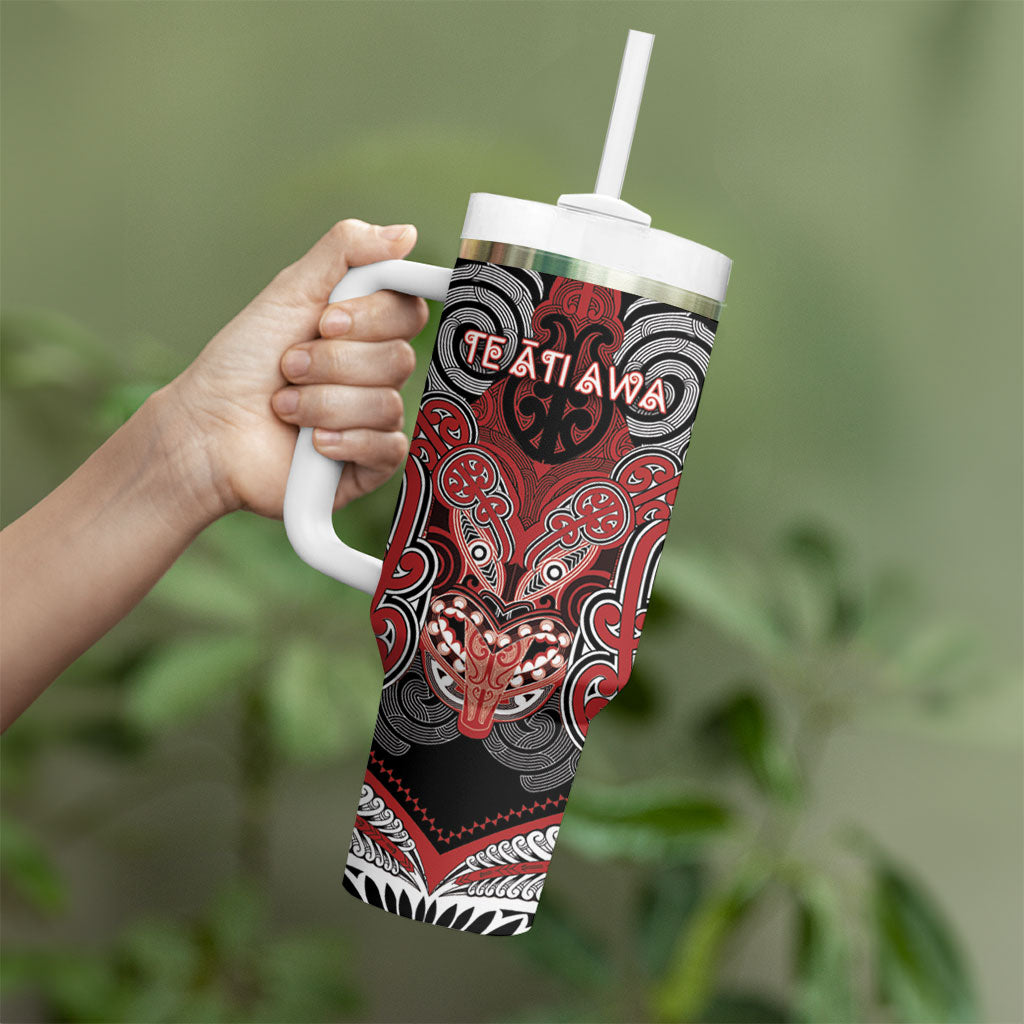 Aotearoa Iwi Te Ati Awa Personalised Tumbler With Handle Maori Kowhaiwhai Pattern