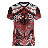 Aotearoa Iwi Te Ati Awa Personalised Women V-Neck T-Shirt Maori Kowhaiwhai Pattern
