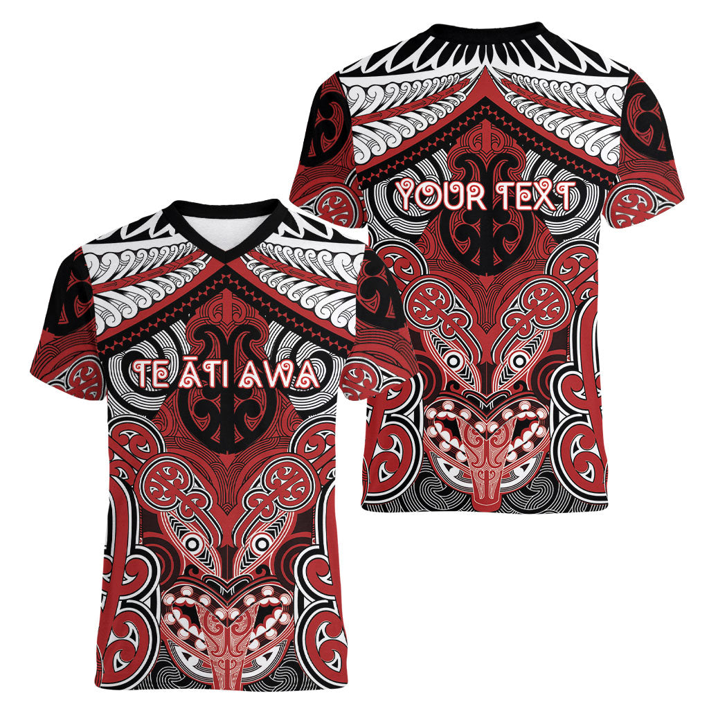 Aotearoa Iwi Te Ati Awa Personalised Women V-Neck T-Shirt Maori Kowhaiwhai Pattern