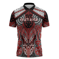 Aotearoa Iwi Te Ati Awa Personalised Zipper Polo Shirt Maori Kowhaiwhai Pattern