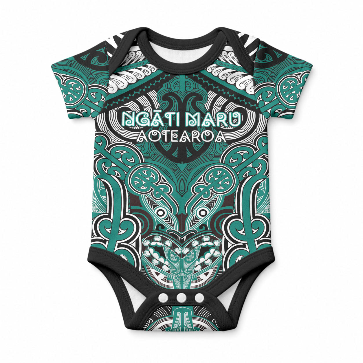 Aotearoa Iwi Ngati Maru Personalised Baby Onesie Maori Kowhaiwhai Pattern