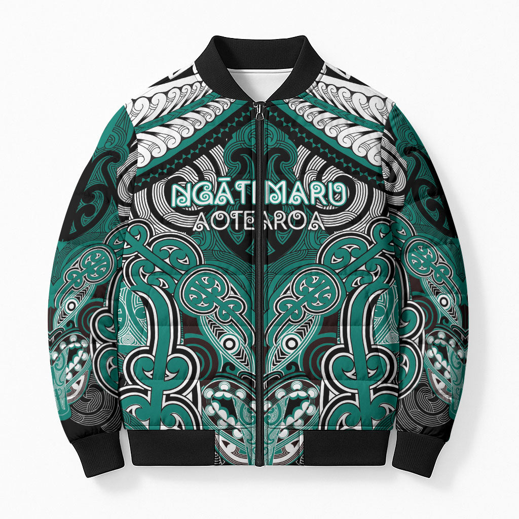 Aotearoa Iwi Ngati Maru Personalised Bomber Puffer Jacket Maori Kowhaiwhai Pattern
