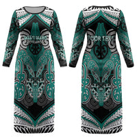 Aotearoa Iwi Ngati Maru Personalised Couples Matching Long Sleeve Bodycon Dress and Hawaiian Shirt Maori Kowhaiwhai Pattern