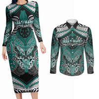 Aotearoa Iwi Ngati Maru Personalised Couples Matching Long Sleeve Bodycon Dress and Long Sleeve Button Shirt Maori Kowhaiwhai Pattern