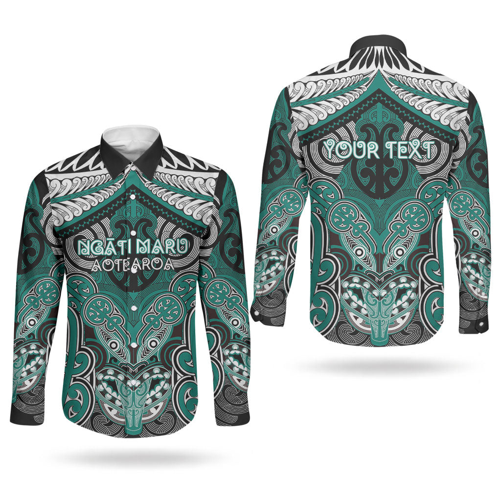 Aotearoa Iwi Ngati Maru Personalised Couples Matching Long Sleeve Bodycon Dress and Long Sleeve Button Shirt Maori Kowhaiwhai Pattern