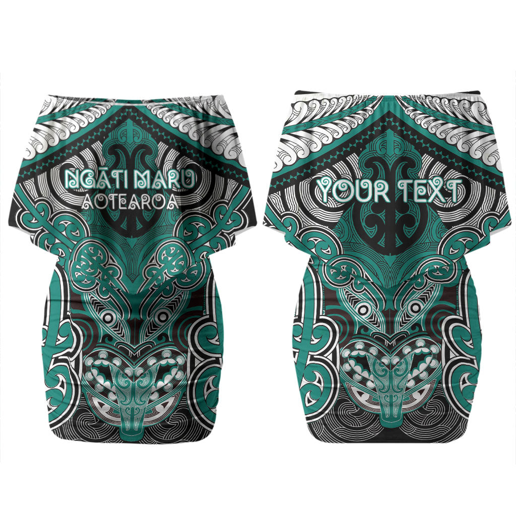 Aotearoa Iwi Ngati Maru Personalised Couples Matching Off Shoulder Short Dress and Long Sleeve Button Shirt Maori Kowhaiwhai Pattern