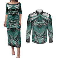 Aotearoa Iwi Ngati Maru Personalised Couples Matching Puletasi and Long Sleeve Button Shirt Maori Kowhaiwhai Pattern